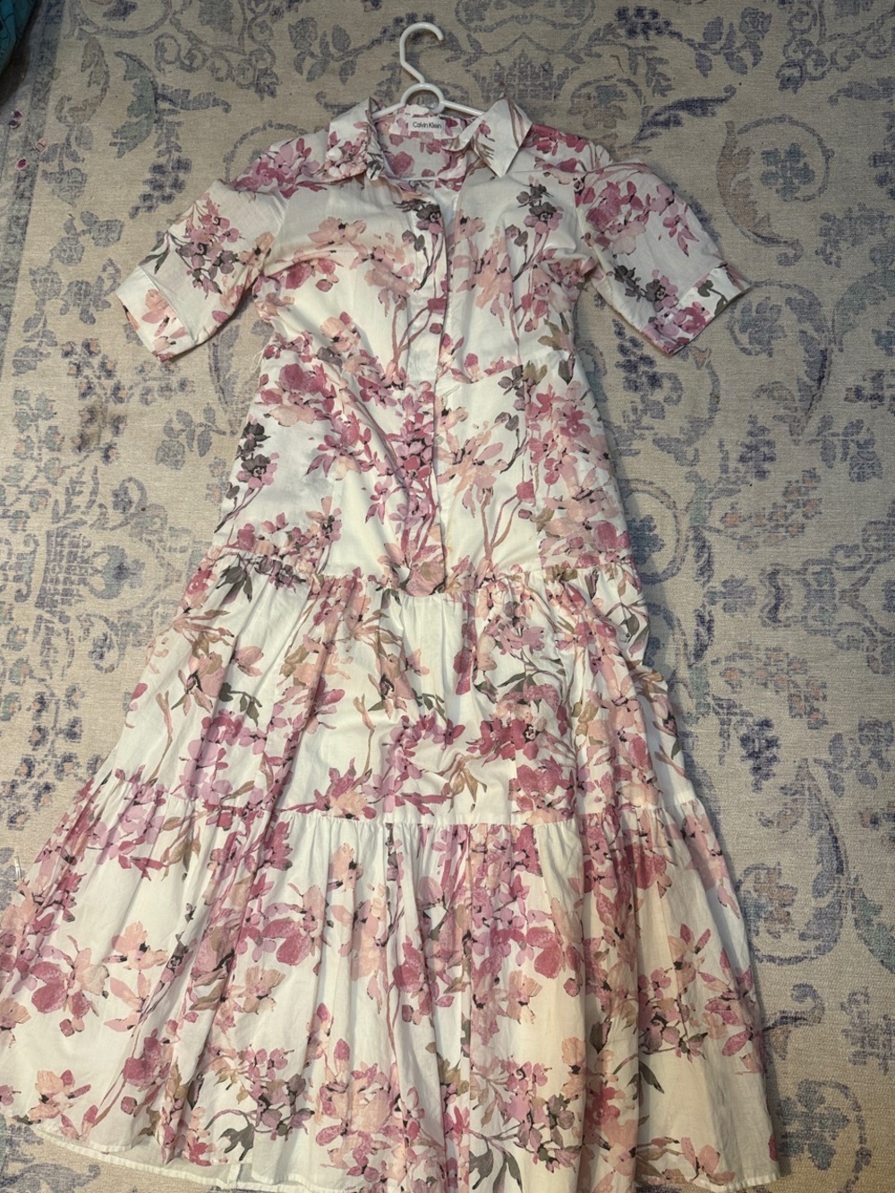 Calvin Klein Pink Floral Button-Front Tiered Maxi Dress